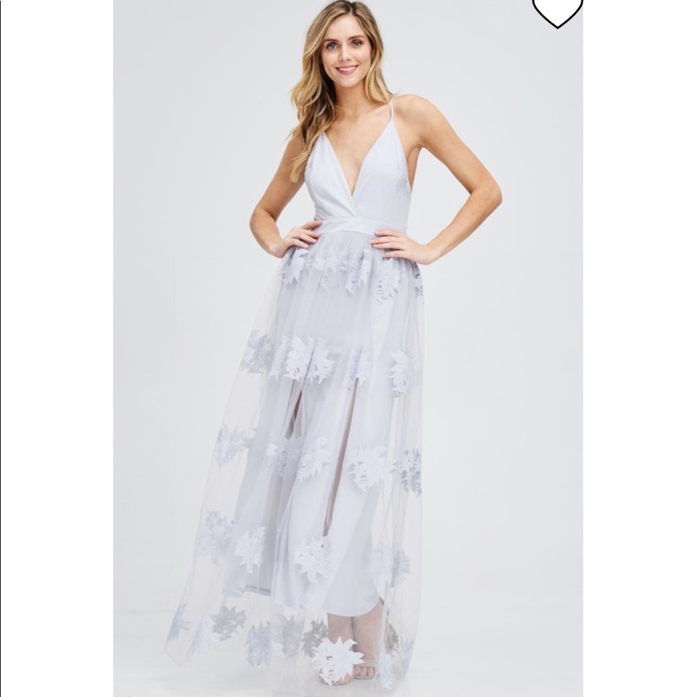 The Clothing Co Floral Blue Grey Prom Dress LD2267 - Picture 1 of 7
